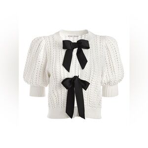 NWOT Alice + Olivia Kitty Tie Bow Puff Sleeve Cardigan Sweater XS